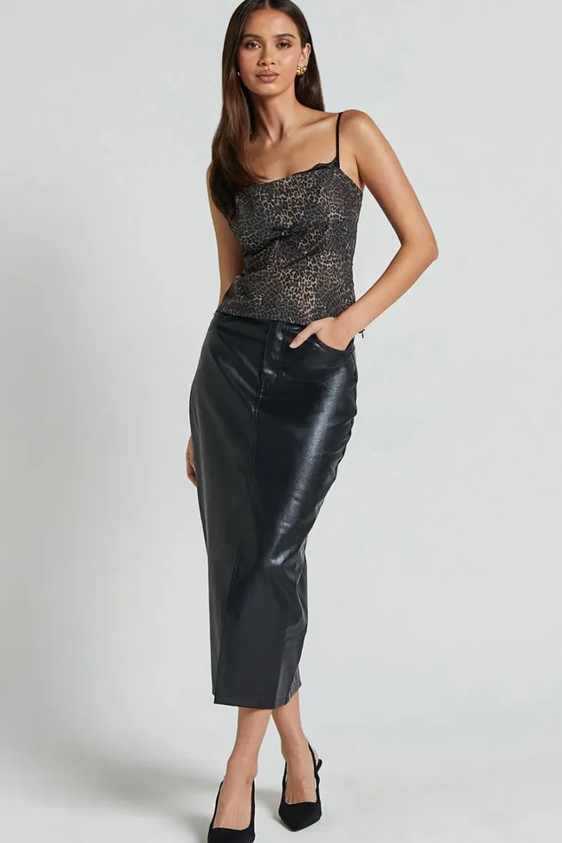 Jada Cami 8211 Straight Neck Panelled Top With Lace Detail In Leopard Women Showpo Tops