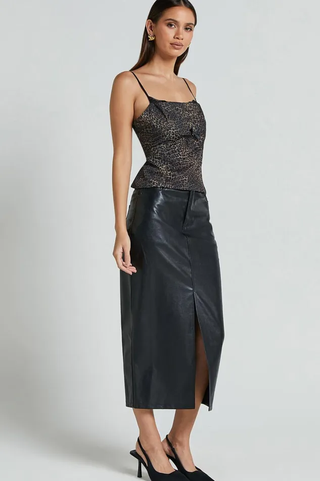 Jada Cami 8211 Straight Neck Panelled Top With Lace Detail In Leopard Women Showpo Tops