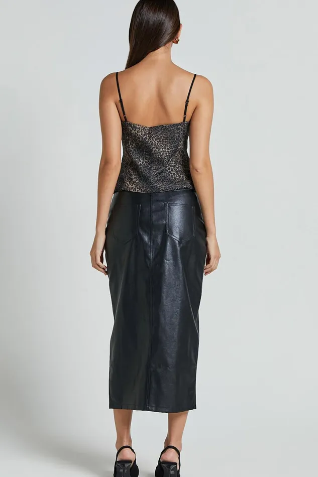 Jada Cami 8211 Straight Neck Panelled Top With Lace Detail In Leopard Women Showpo Tops