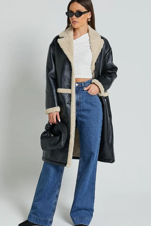 Jan Coat 8211 Longline Faux Shearling Aviator Coat In Black Women Showpo Jackets and Coats Jan Coat 8211 Longline Faux Shearling Aviator Coat In Black Women Showpo Jackets and Coats