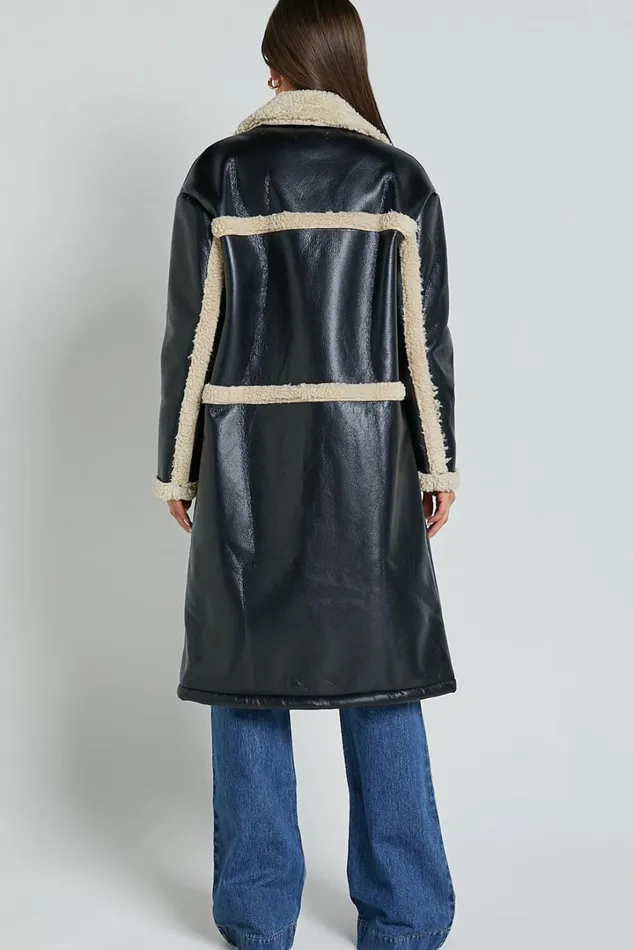 Jan Coat 8211 Longline Faux Shearling Aviator Coat In Black Women Showpo Jackets and Coats