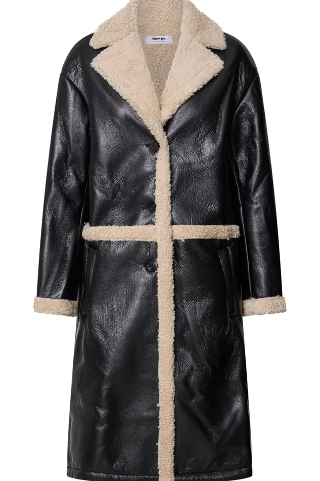 Jan Coat 8211 Longline Faux Shearling Aviator Coat In Black Women Showpo Jackets and Coats