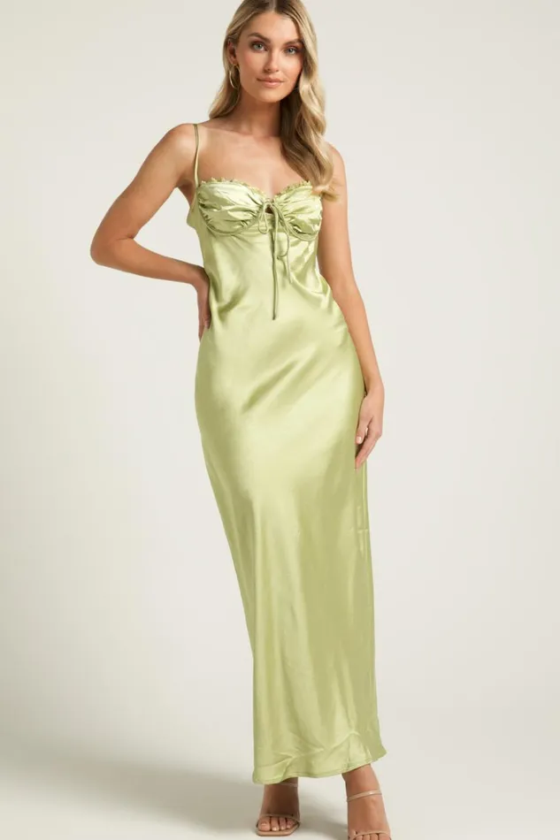 Jas Midi Dress 8211 Ruched Bust Satin Dress In Citris Women Showpo Dresses