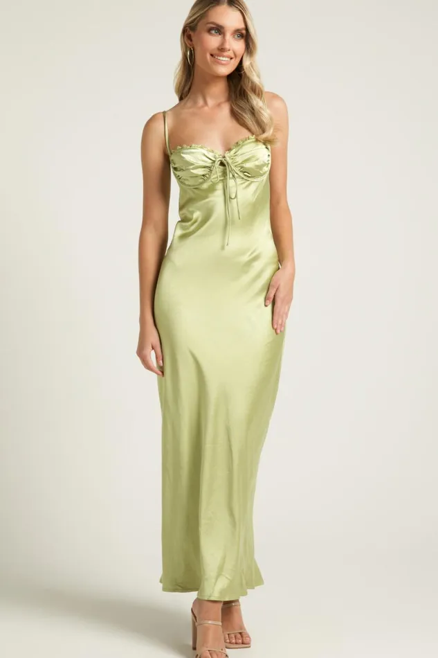 Jas Midi Dress 8211 Ruched Bust Satin Dress In Citris Women Showpo Dresses