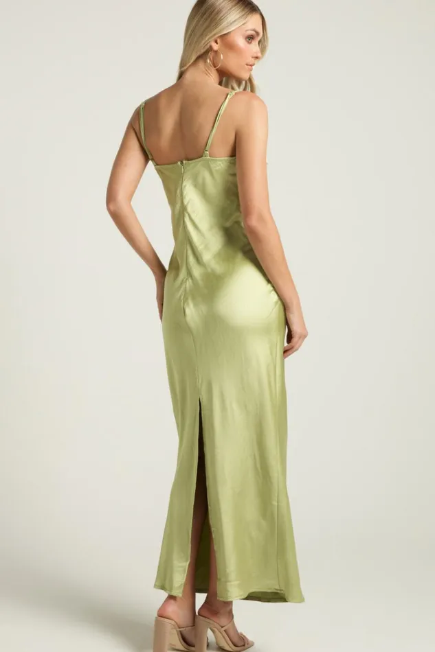 Jas Midi Dress 8211 Ruched Bust Satin Dress In Citris Women Showpo Dresses
