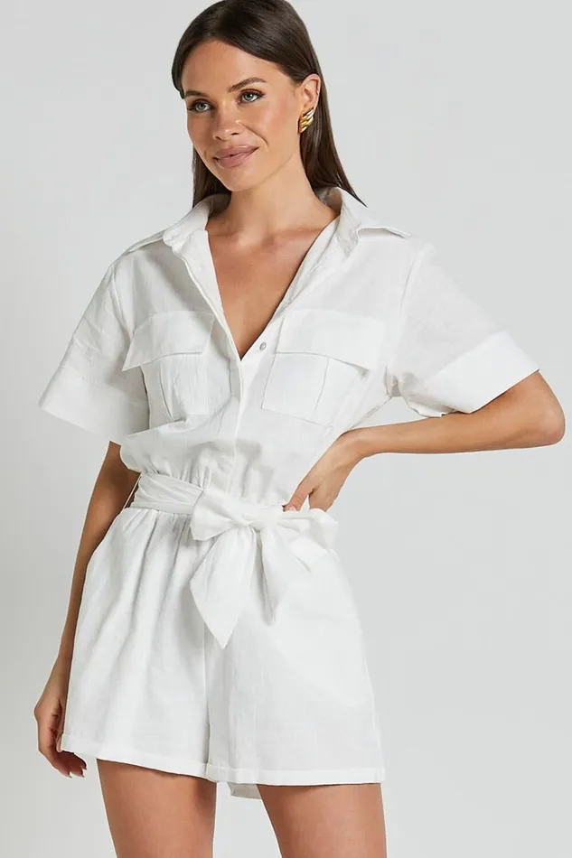 Jayna Playsuit 8211 Utility Pocket Playsuit In White Women Showpo Rompers