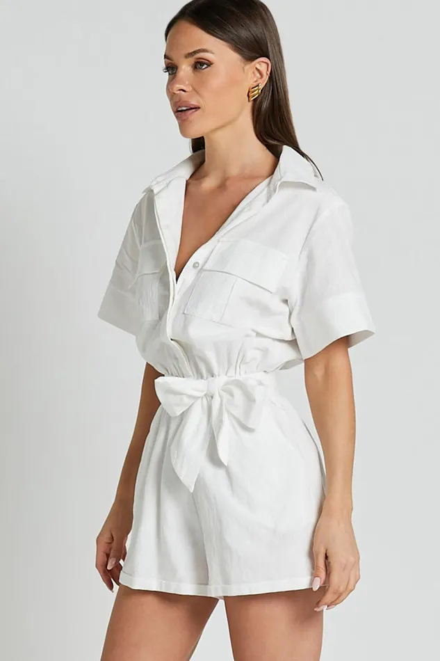 Jayna Playsuit 8211 Utility Pocket Playsuit In White Women Showpo Rompers
