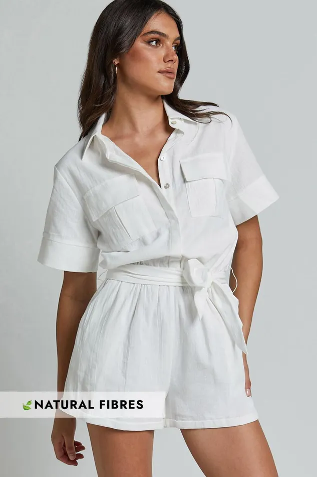 Jayna Playsuit 8211 Utility Pocket Playsuit In White Women Showpo Rompers