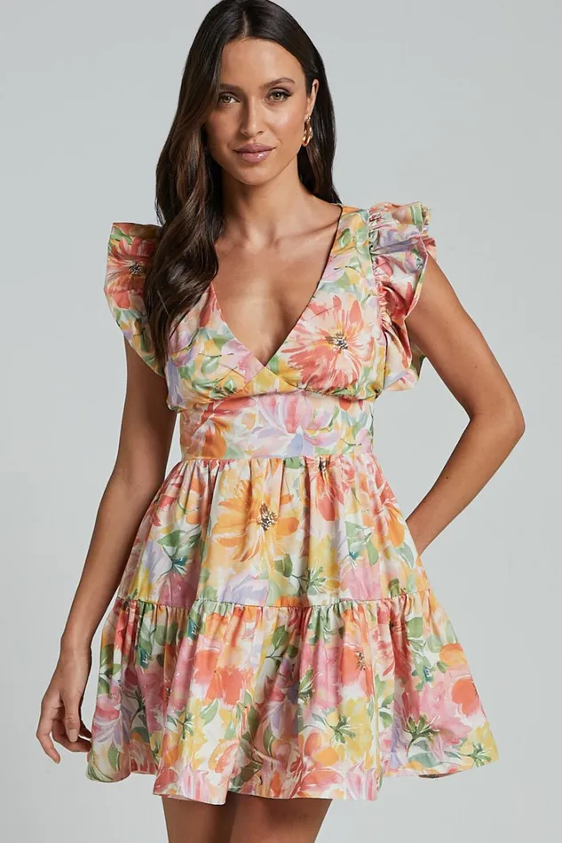 Jeanise Mini Dress 8211 Flutter Sleeve Tiered Dress In Summer Floral Women Showpo Dresses Jeanise Mini Dress 8211 Flutter Sleeve Tiered Dress In Summer Floral Women Showpo Dresses