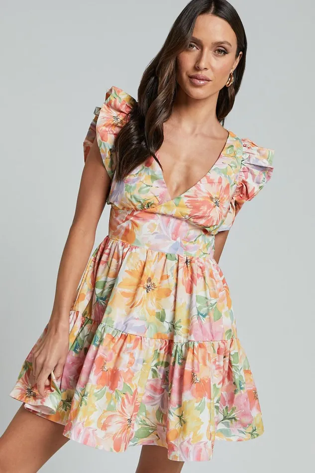 Jeanise Mini Dress 8211 Flutter Sleeve Tiered Dress In Summer Floral Women Showpo Dresses
