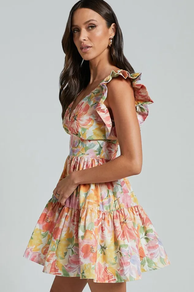 Jeanise Mini Dress 8211 Flutter Sleeve Tiered Dress In Summer Floral Women Showpo Dresses