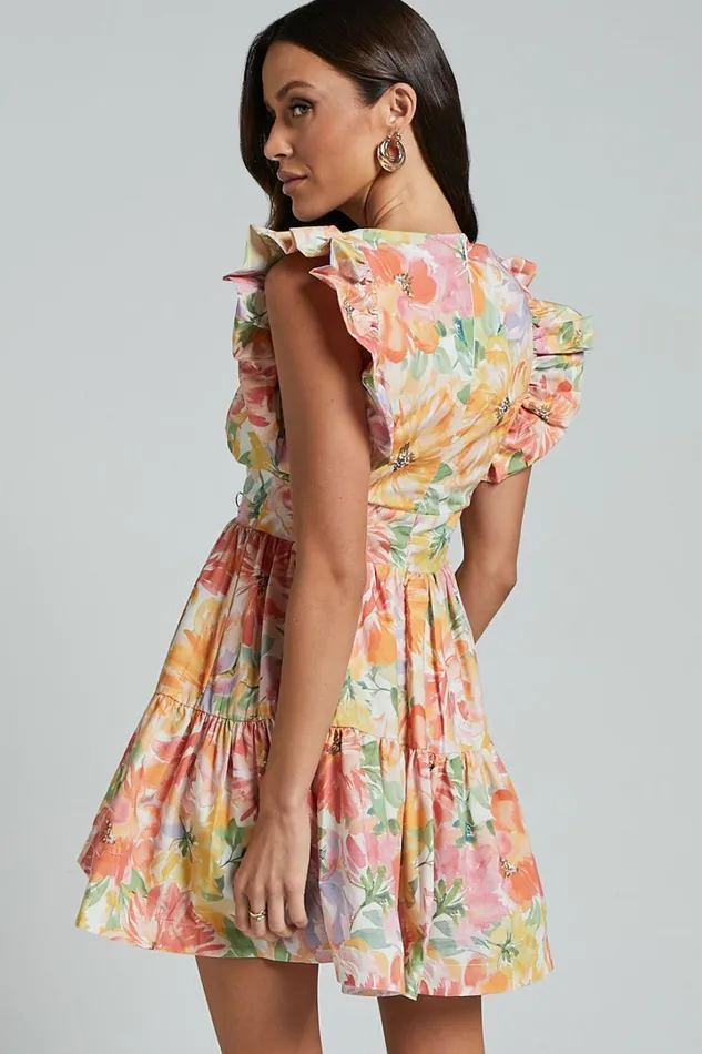Jeanise Mini Dress 8211 Flutter Sleeve Tiered Dress In Summer Floral Women Showpo Dresses