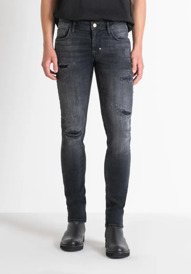 Jeans Men Antony Morato Tapered Fit 034Ozzy034 Jeans In Dark VintageEffect Denim With Rips Black