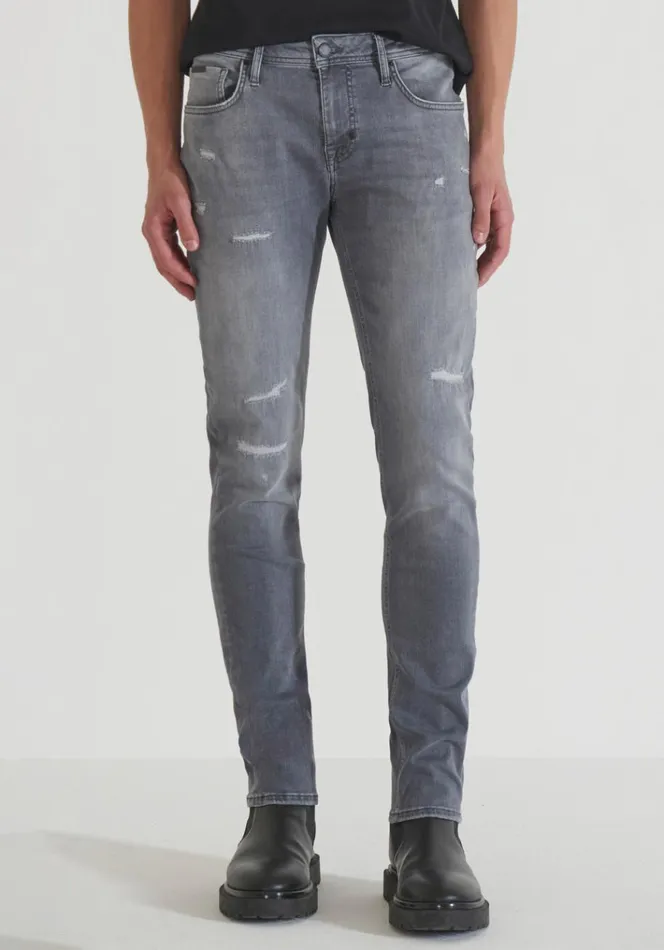 Jeans Men Antony Morato Tapered Fit 034Ozzy034 Jeans In Grey Stretch Denim With Rips Steel Grey