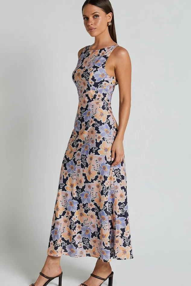 Jenibelle Midi Dress 8211 Boat Neck Open Back Sleeveless Bias Cut Slip Dress In Mellow Floral Women Showpo Curve Clothes