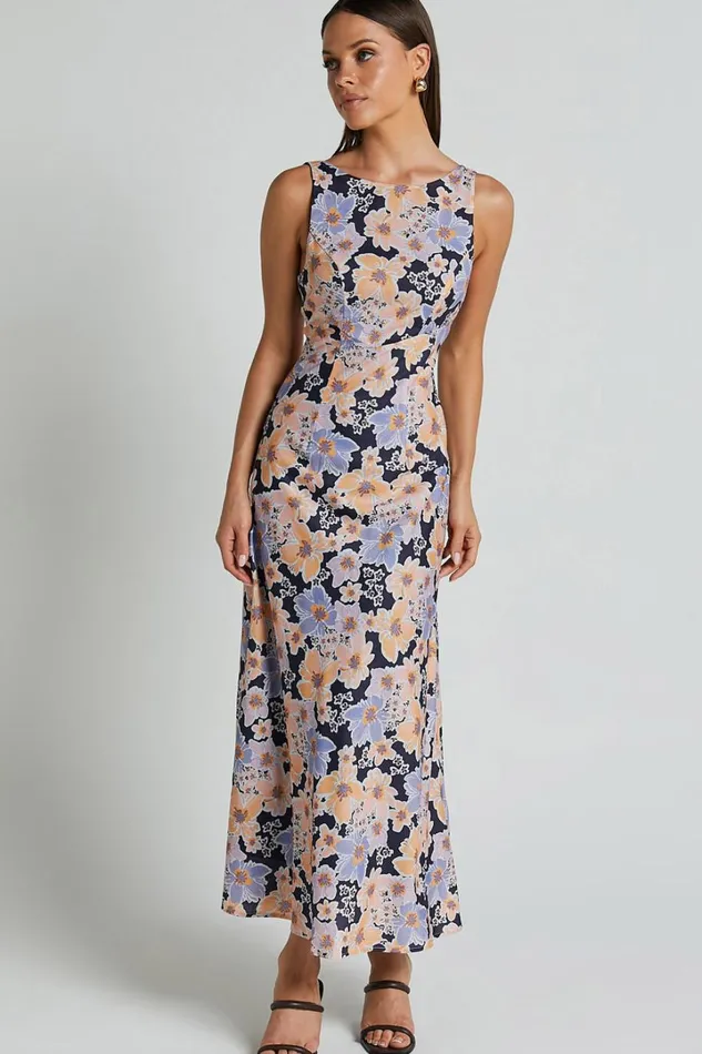 Jenibelle Midi Dress 8211 Boat Neck Open Back Sleeveless Bias Cut Slip Dress In Mellow Floral Women Showpo Curve Clothes