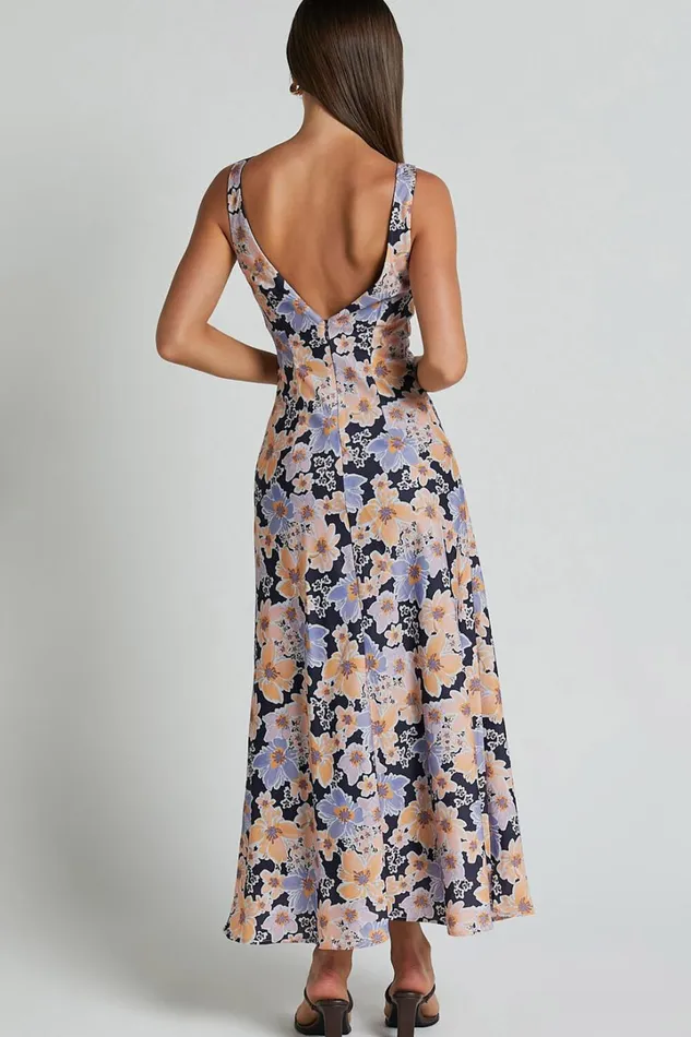 Jenibelle Midi Dress 8211 Boat Neck Open Back Sleeveless Bias Cut Slip Dress In Mellow Floral Women Showpo Curve Clothes