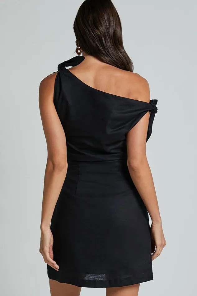 Jeofina Mini Dress 8211 Off The Shoulder Linen Look Dress In Black Women Showpo Dresses
