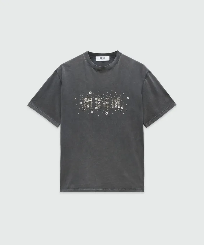 Jersey TShirt With Studded Logo Women MSGM Tshirts