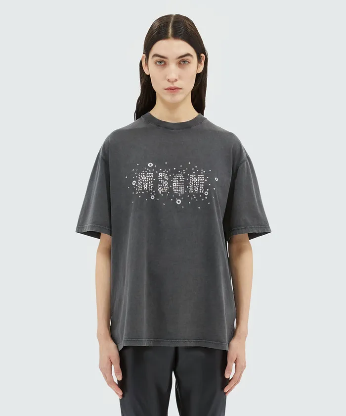 Jersey TShirt With Studded Logo Women MSGM Tshirts