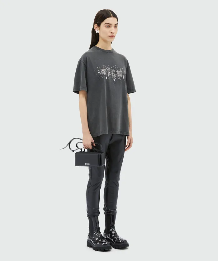 Jersey TShirt With Studded Logo Women MSGM Tshirts