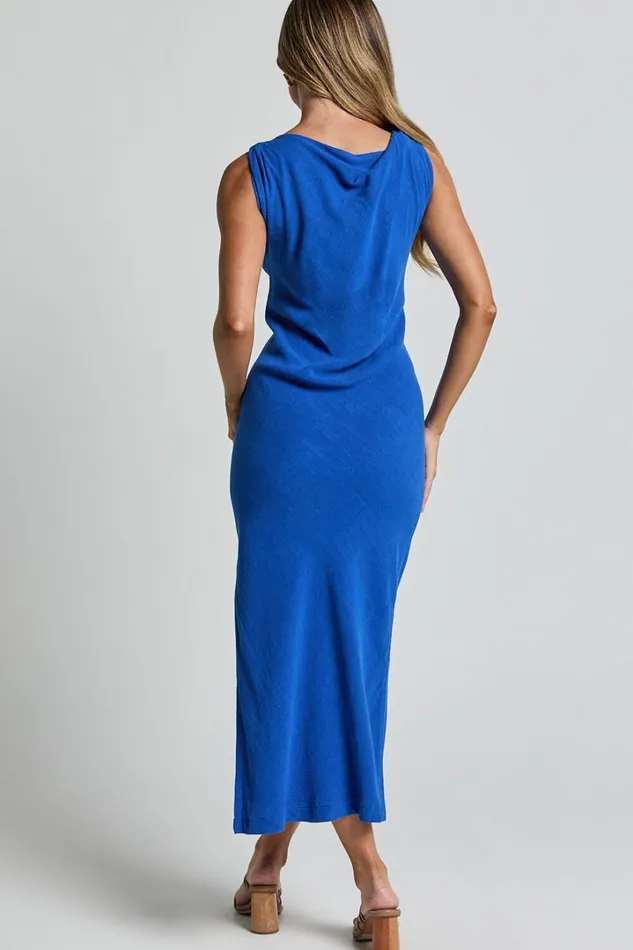 Jessenia Maxi Dress 8211 Linen Look High Neck Dress In Cobalt Women Showpo Dresses