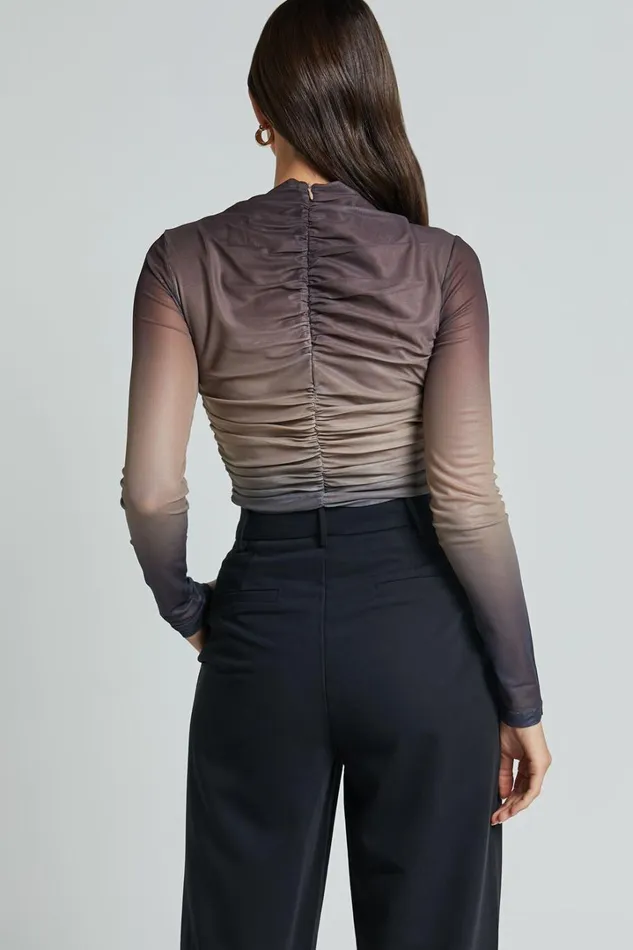 Jestin Top 8211 High Neck Long Sleeve Ruched Top In Stormy Ombre Women Showpo Tops