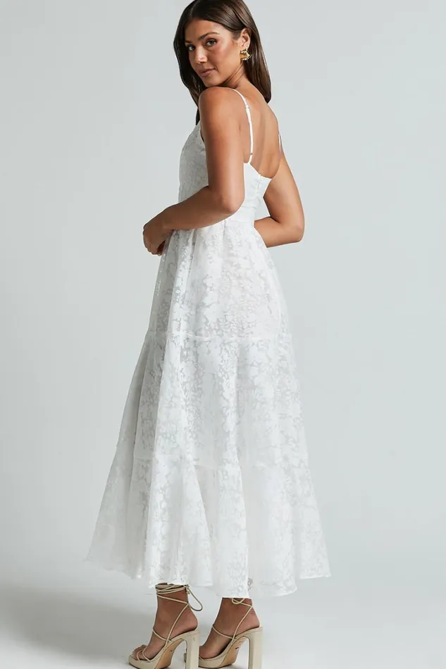 Jorie Midi Dress 8211 Strappy Front Cut Out Tiered Skirt In White Women Showpo Dresses