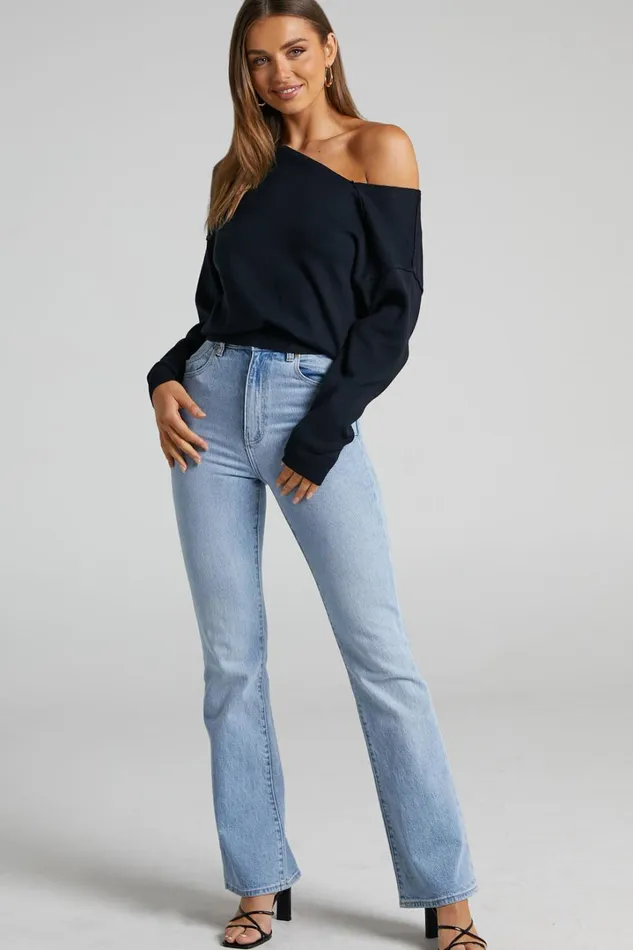 Kamille Top 8211 Asymmetric Side Shoulder Knit Top In Black Women Showpo Sweaters and Cardigans