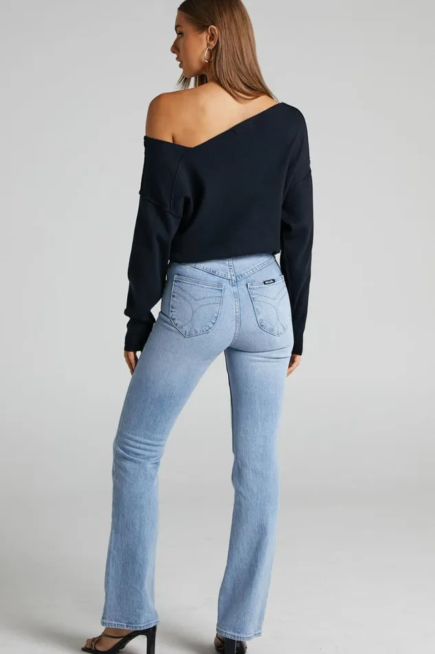 Kamille Top 8211 Asymmetric Side Shoulder Knit Top In Black Women Showpo Sweaters and Cardigans