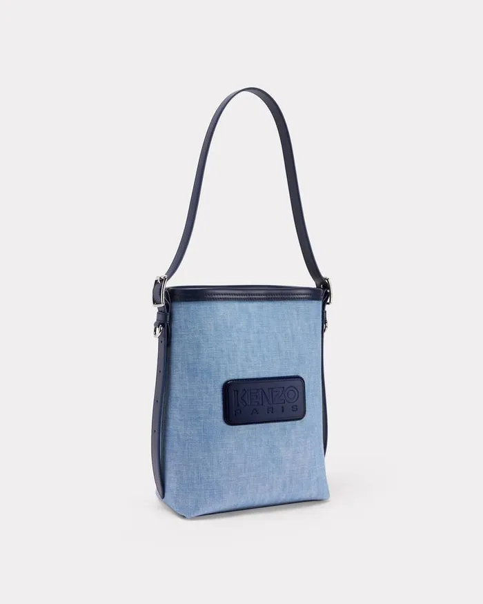 Kenzo Bags Women 18039 Denim And Leather Bucket Bag Stone Bleached Blue Denim