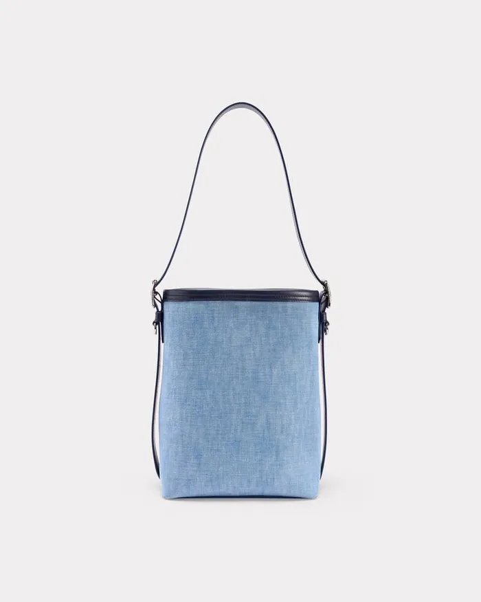 Kenzo Bags Women 18039 Denim And Leather Bucket Bag Stone Bleached Blue Denim
