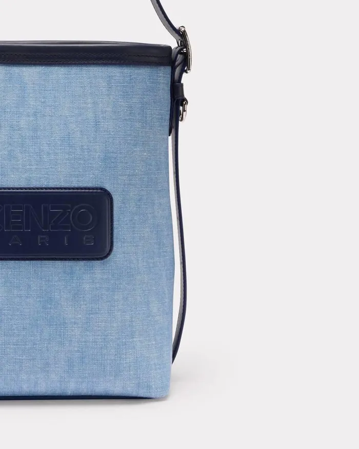 Kenzo Bags Women 18039 Denim And Leather Bucket Bag Stone Bleached Blue Denim