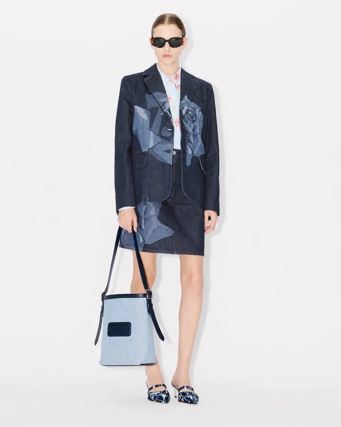 Kenzo Bags Women 18039 Denim And Leather Bucket Bag Stone Bleached Blue Denim