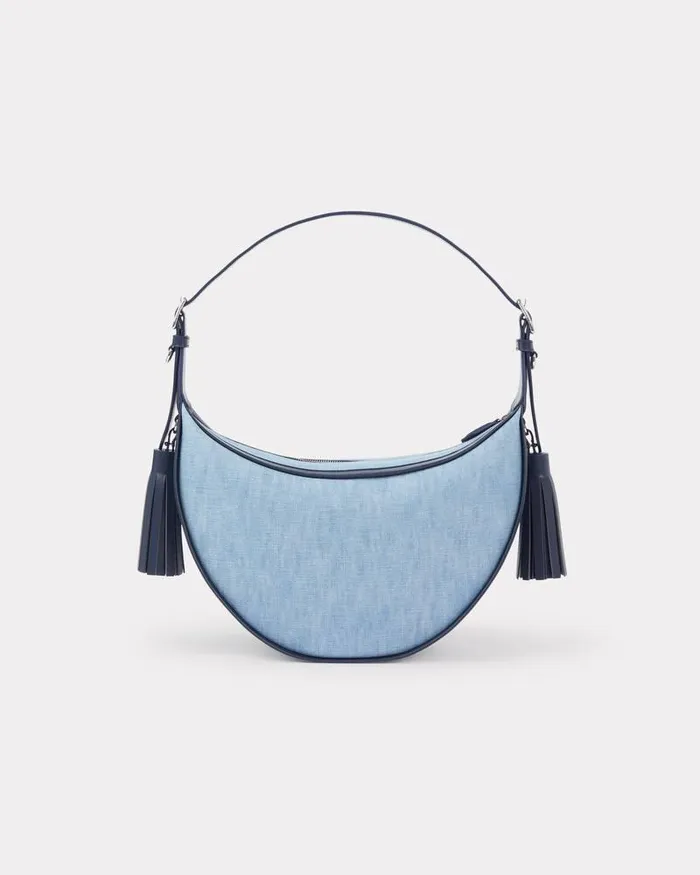 Kenzo Bags Women 18039 Medium Denim And Leather Hobo Bag Stone Bleached Blue Denim