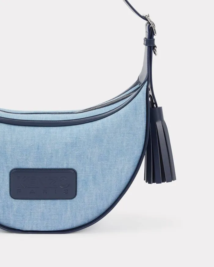 Kenzo Bags Women 18039 Medium Denim And Leather Hobo Bag Stone Bleached Blue Denim
