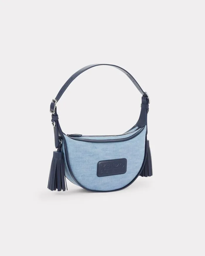Kenzo Bags Women 18039 Small Denim And Leather Hobo Bag Stone Bleached Blue Denim