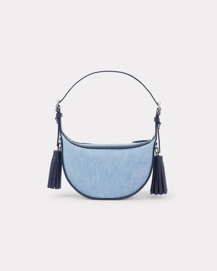 Kenzo Bags Women 18039 Small Denim And Leather Hobo Bag Stone Bleached Blue Denim