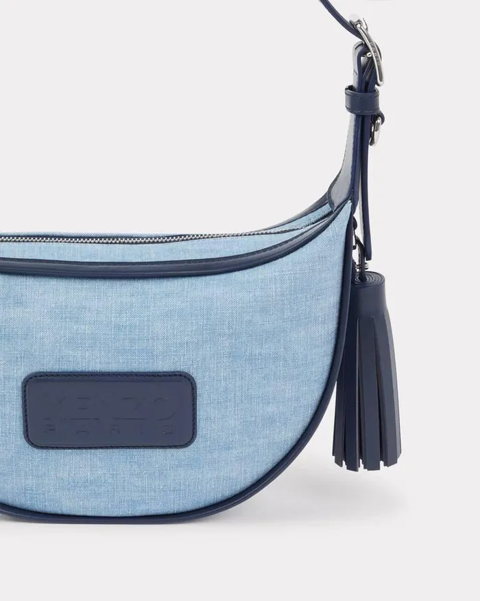 Kenzo Bags Women 18039 Small Denim And Leather Hobo Bag Stone Bleached Blue Denim