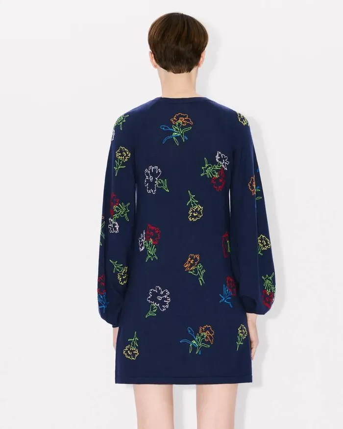 Kenzo Dresses And Skirts Women Drawn Flowers039 Embroidered Dress Midnight Blue