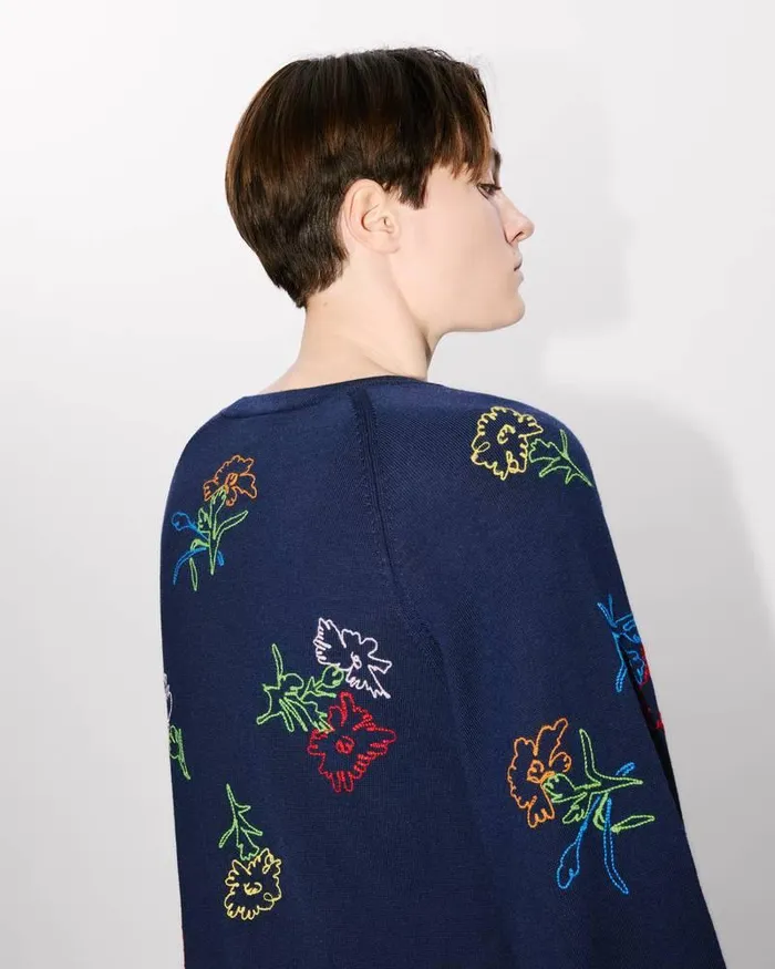 Kenzo Dresses And Skirts Women Drawn Flowers039 Embroidered Dress Midnight Blue