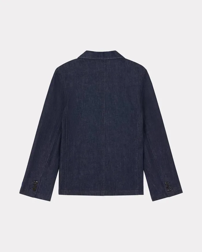 Kenzo Jackets And Coats Women Rose039 Embroidered Denim Talored Jacket Rinse Blue Denim