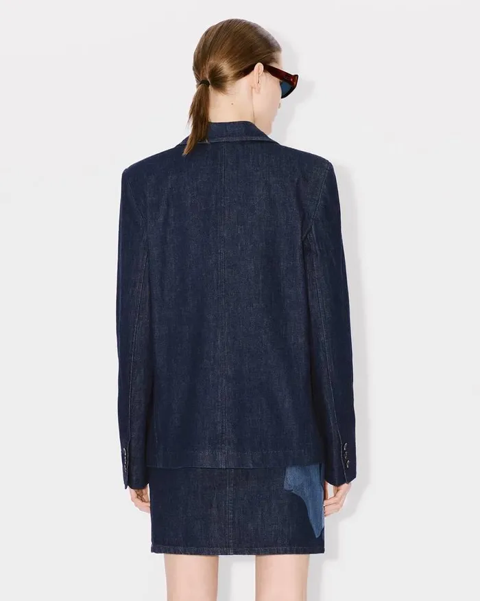 Kenzo Jackets And Coats Women Rose039 Embroidered Denim Talored Jacket Rinse Blue Denim