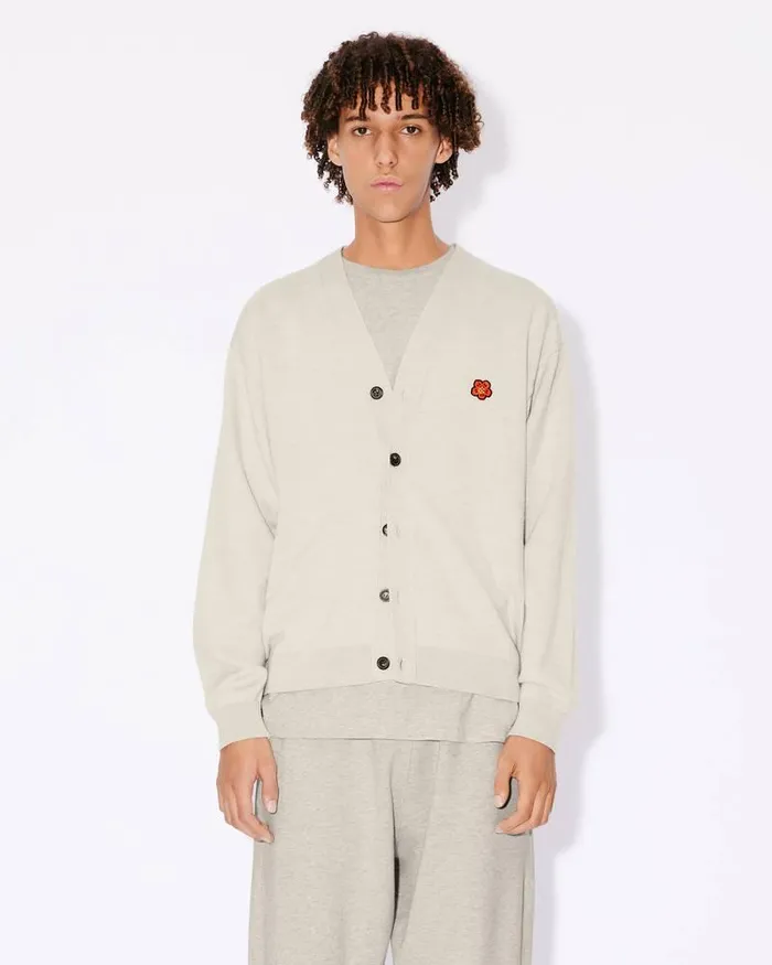 Kenzo Knitwear Men 039Boke Flower039 Embroidered Cardigan Pale Grey