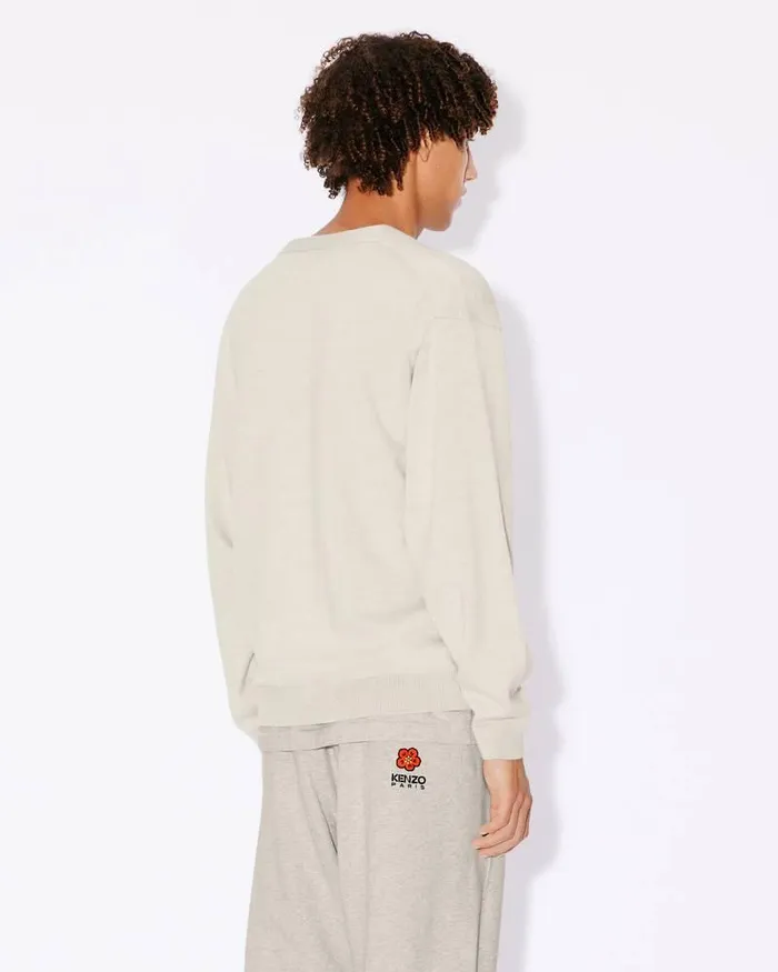 Kenzo Knitwear Men 039Boke Flower039 Embroidered Cardigan Pale Grey