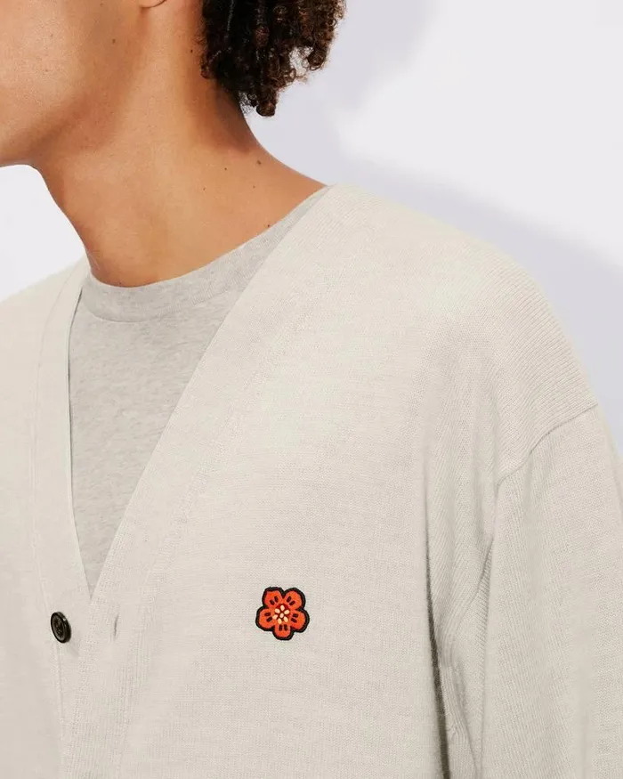 Kenzo Knitwear Men 039Boke Flower039 Embroidered Cardigan Pale Grey