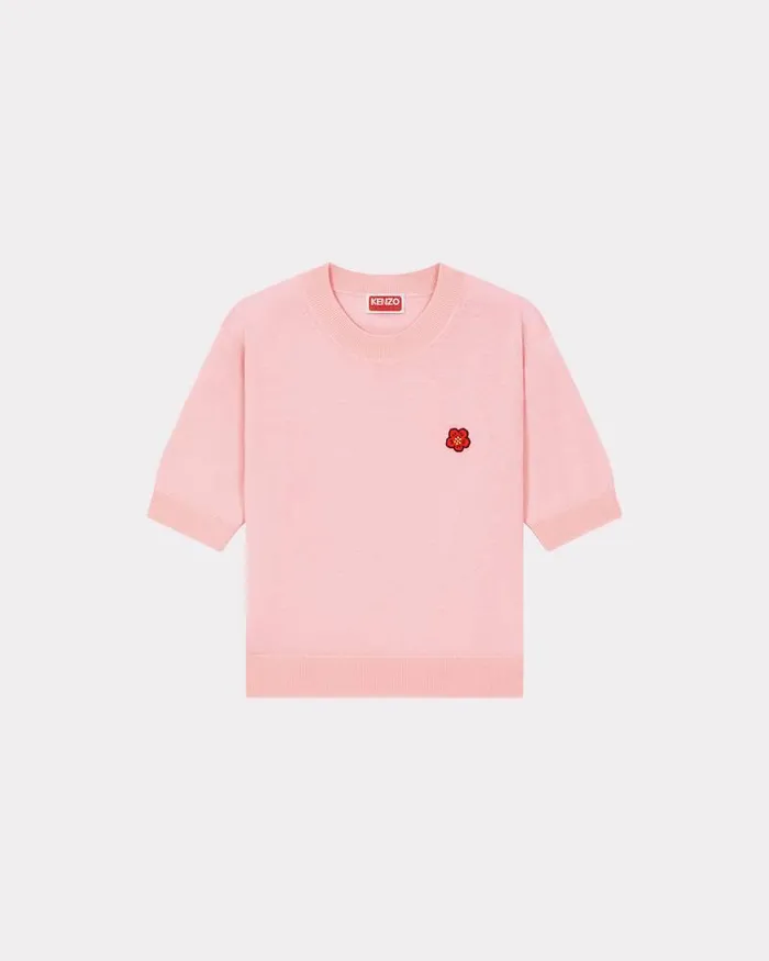 Kenzo Knitwear Women 039Boke Flower039 Embroidered Shortsleeved Jumper Faded Pink