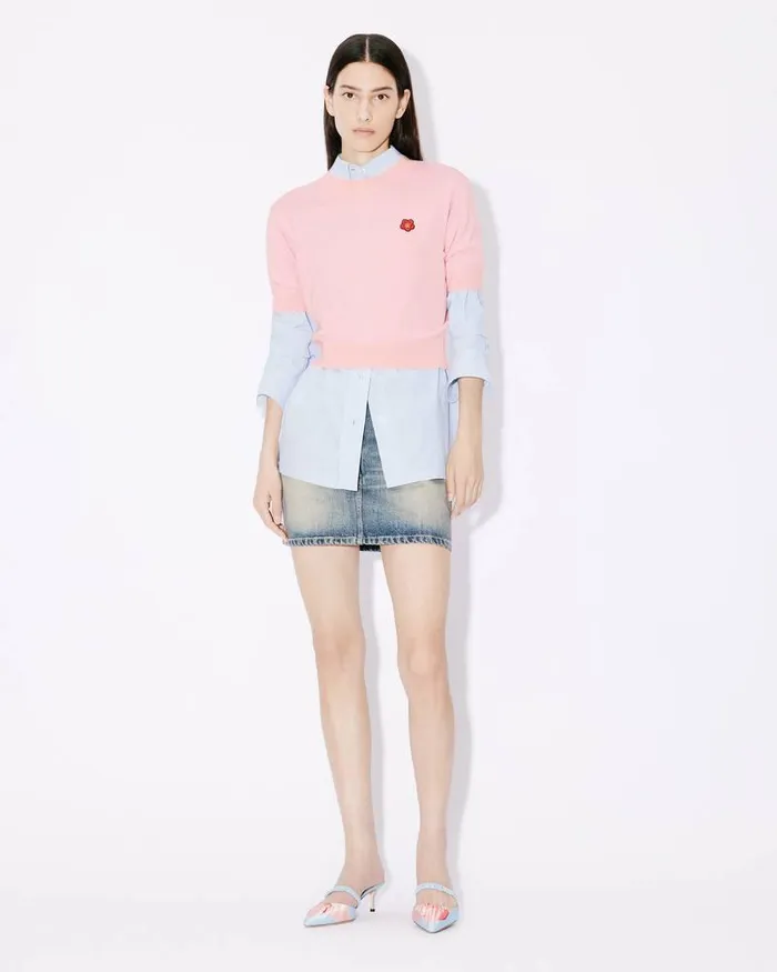 Kenzo Knitwear Women 039Boke Flower039 Embroidered Shortsleeved Jumper Faded Pink