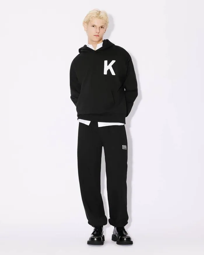 Kenzo Pants And Shorts Men Bicolor Paris039 Embroidered Jogging Bottoms Black