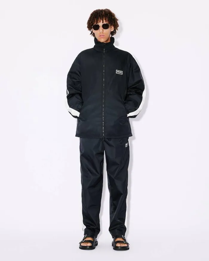 Kenzo Pants And Shorts Men Bicolor Paris039 Straight Leg Jogging Trousers Black